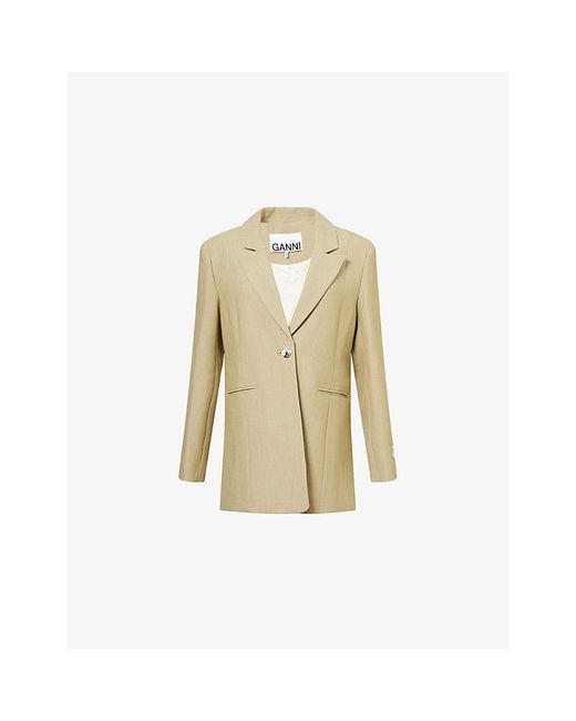 Ganni Natural Suiting Single-Breasted Stretch-Woven Blazer