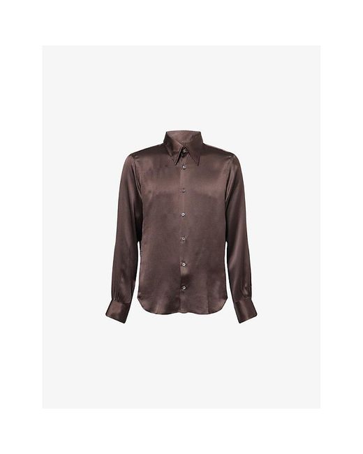 Tiger Of Sweden Brown X Ben Cobb Alain Long-Sleeve Silk Shirt for men