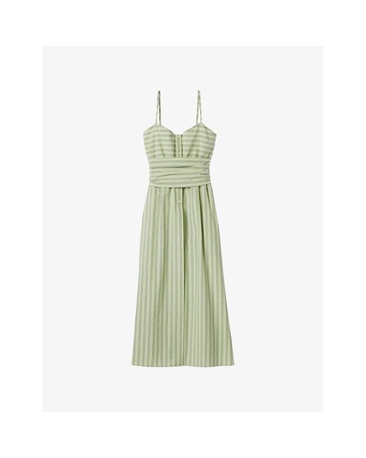 Claudie Pierlot Green Striped Shorts-Underlay Cotton Midi Dress