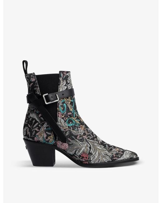 Zadig & Voltaire Synthetic Tyler Embroidered Woven Ankle Boots in Black