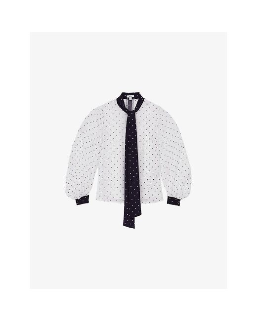 Reiss Blue Arial Polka-Dot Chiffon Blouse
