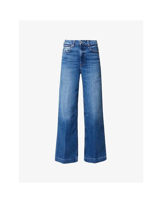 PAIGE Blue Harper Wide-leg High-rise Organic Denim-blend Jeans