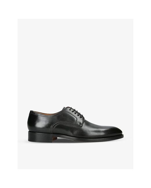 Magnanni Shoes Black Branded Tonal-Stitching Leather Derby Shoes for men