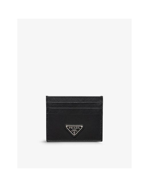 Prada Black Logo-plaque Saffiano Leather Card Holder for men