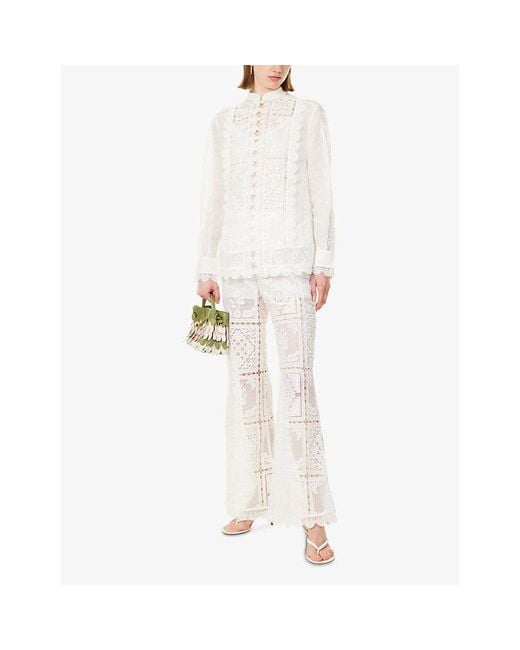 Zimmermann White Aster Lace Embroidered Ramie Top