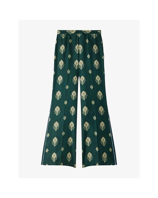 Sandro Green Floaty Paisley-Print Woven Trousers
