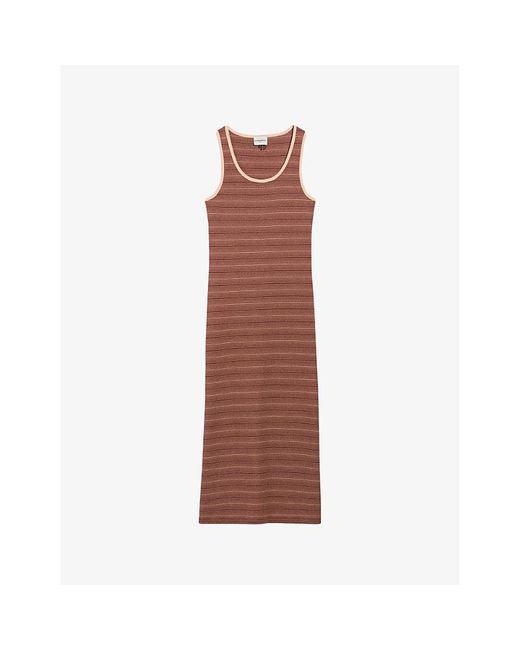 Claudie Pierlot Brown Stripe-weave Round-neck Knitted Cotton Maxi Dress