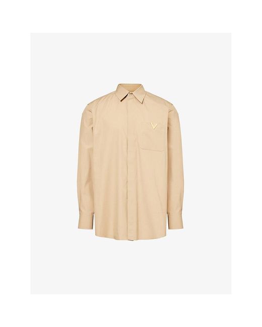Valentino Natural Du Branded-hardware Patch-pocket Regular-fit Cotton Shirt for men
