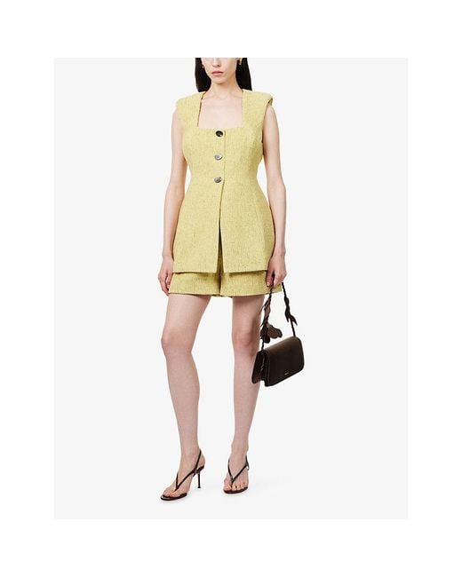 Odd Muse Yellow Bouclé Button-Through Mini Dress