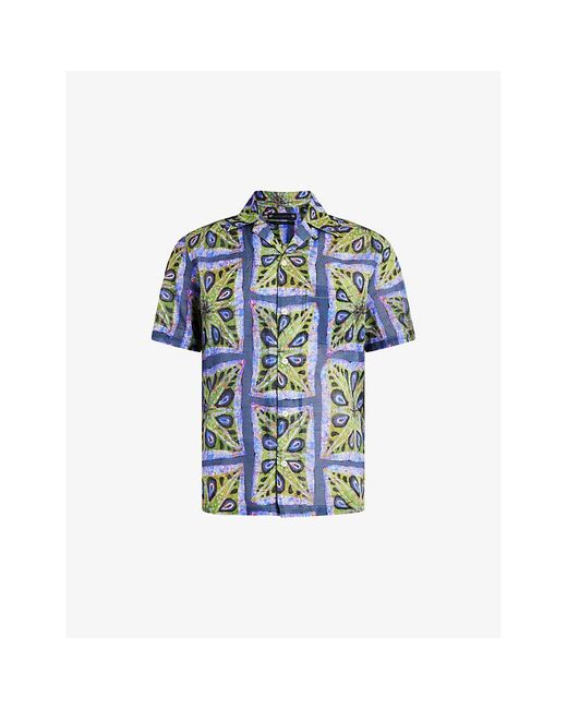 AllSaints Blue Diaz Paisley-print Relaxed-fit Organic-cotton Shirt for men