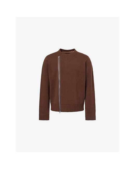 Sacai Brown Zip Embroidered-Logo Wool Jumper for men