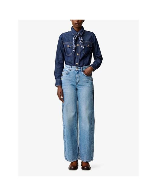 Claudie Pierlot Blue Cut-Out Straight-Leg Denim Jeans
