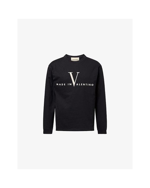 Valentino Garavani Black Logo-Text Long-Sleeve Cotton-Jersey T-Shirt for men