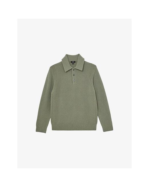 Reiss Green Deansgate Polo-Collar Wool And Cashmere-Blend Jumper for men