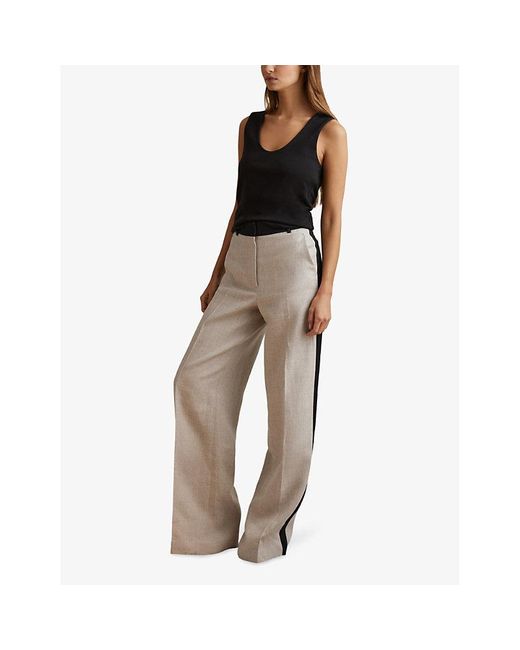 Reiss Natural Luella Wide-leg High-rise Linen Trousers