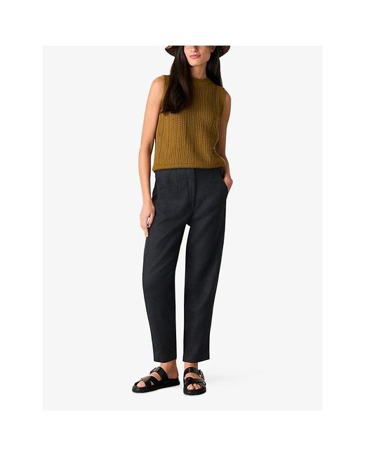 Whistles Black Barrel-Leg High-Rise Linen Trousers