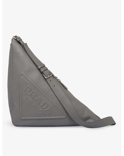 Prada Gray Triangle Large Leather Shoulder Bag for men
