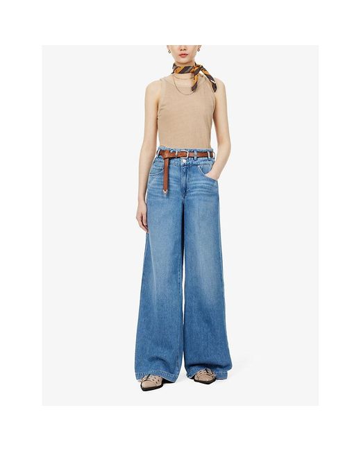 PAIGE Blue Portia Double-waistband Wide-leg High-rise Jeans