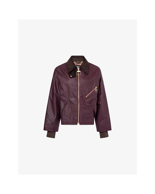 Barbour Women's Purple Arlene Relaxed-Fit Waxed-Cotton Jacket