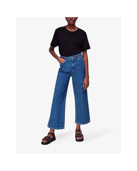 Whistles Blue Wide-Leg Mid-Rise Cropped Denim Jeans