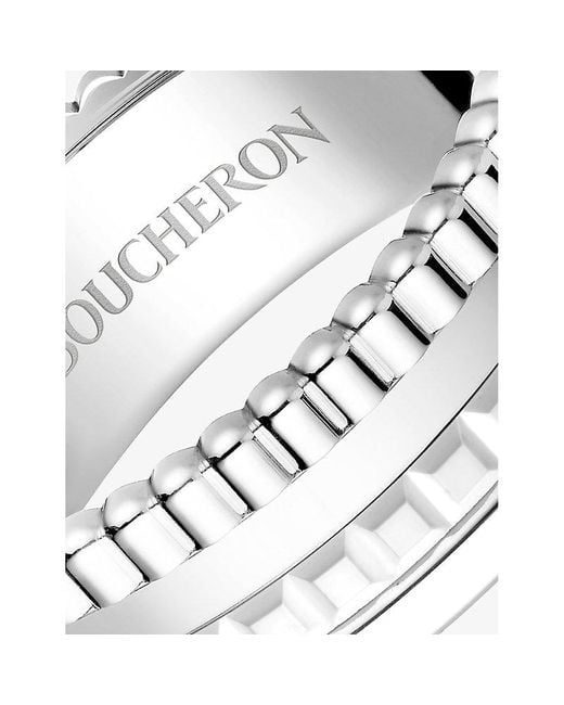 Boucheron Quatre Double White Edition Small 18ct White-gold, Hyceram And 0.26ct Round-brilliant Cut Diamond Rin for men