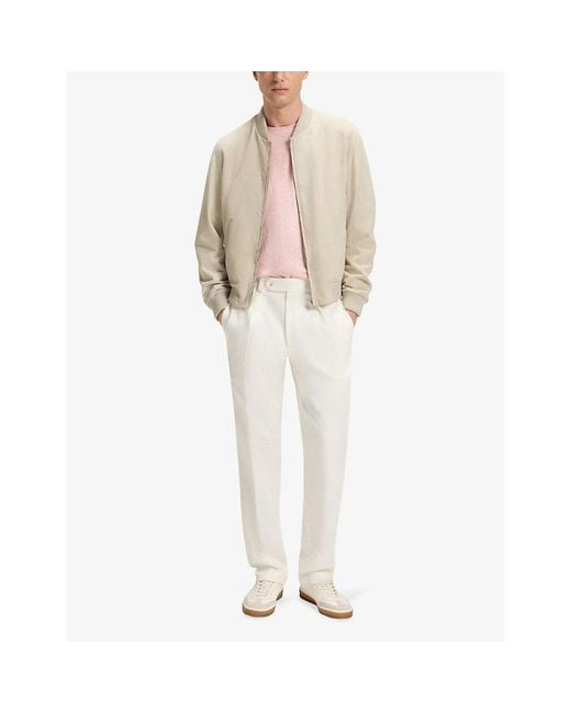 Boss White Beckham X Tailored Straight-Leg Stretch-Cotton Trousers for men