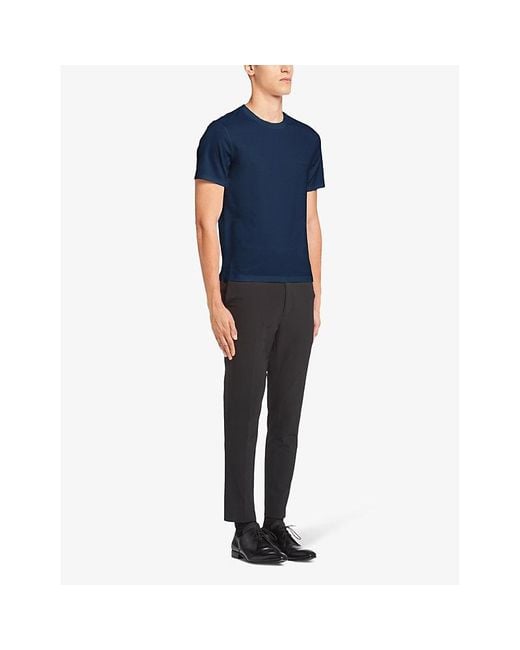 Prada Blue Logo-Embroidered Slim-Fit Stretch-Cotton T-Shirt for men