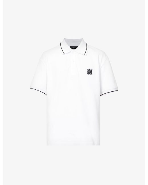 Amiri Solid Brand-embroidered Boxy-fit Cotton-piqué Polo Shirt in White ...