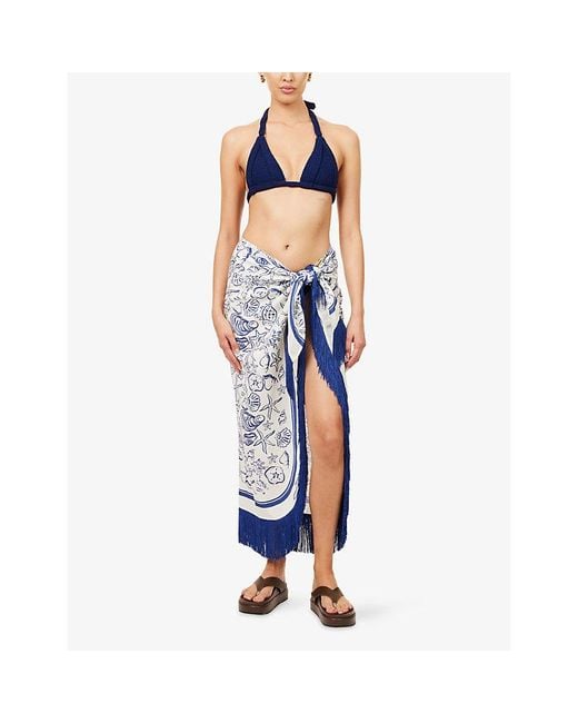 Jonathan Simkhai Blue Russo Graphic-Print Linen-Blend Pareo