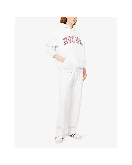 Ru & Rocka White Gingham-Logo Varsity Cotton-Blend Hoody