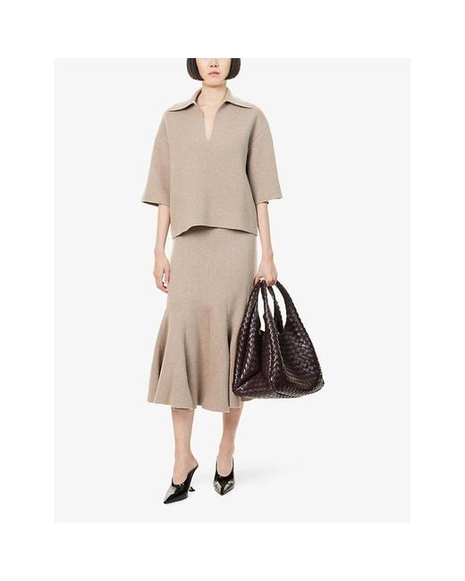 Bottega Veneta Natural Compact Short-Sleeves Cashmere-Blend Polo Shirt