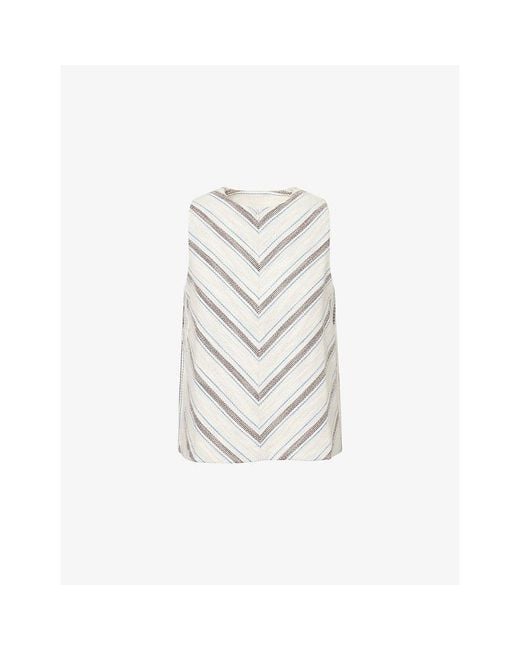 ME+EM White Textured Stripe Swing Cotton-Blend Top