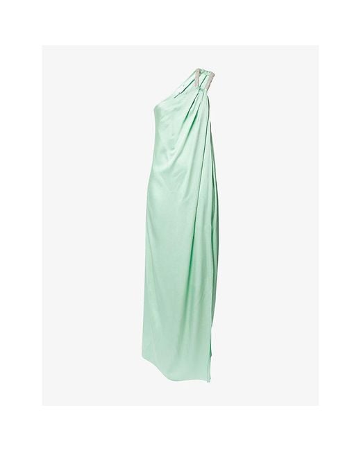 Stella McCartney Green Crystal-Embellished One-Shoulder Woven Maxi Dress