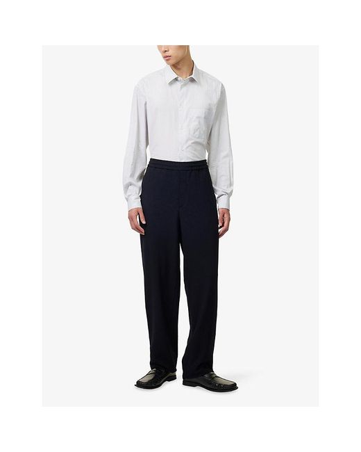 Giorgio Armani Blue Elasticated-Waistband Pinstripe Wool-Trousers for men