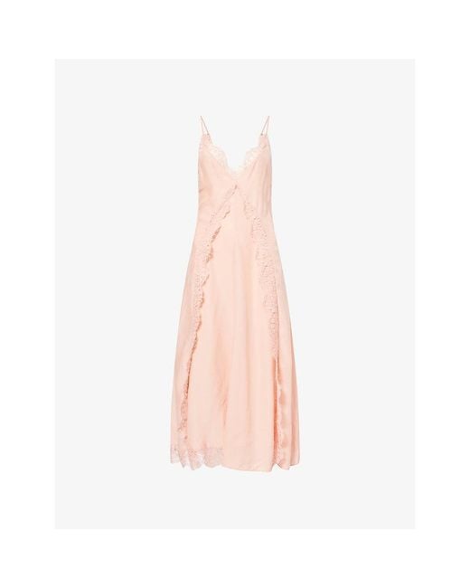 Stella McCartney Pink Lace-Trimmed Silk Midi Cami Dress