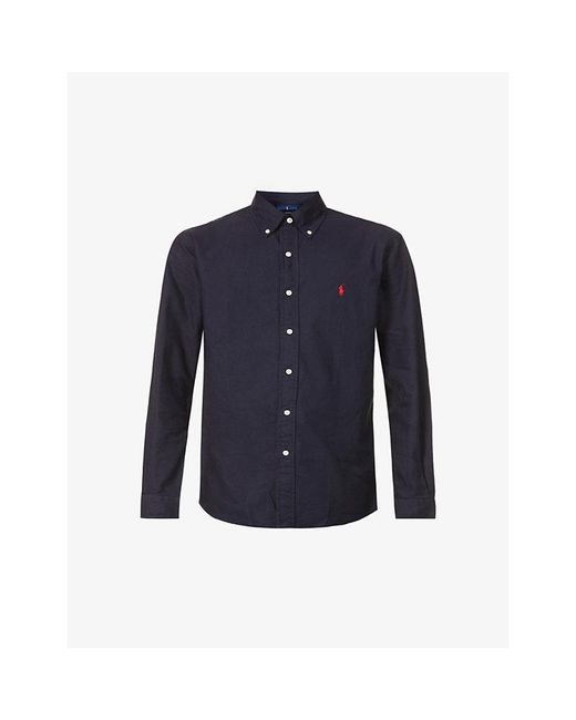 Polo Ralph Lauren Blue Long-Sleeved Garment-Dyed Custom-Fit Cotton Oxford Shirt for men