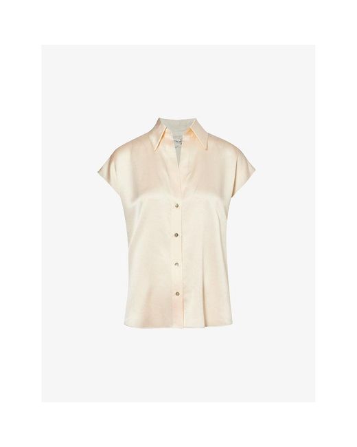 Vince Natural Cap-sleeve Rushed Silk Blouse