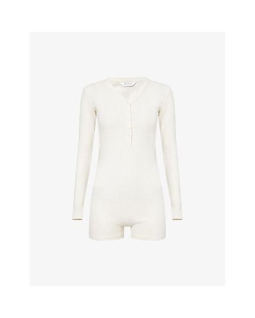 Lounge Underwear White Pointelle Long-Sleeve Stretch-Cotton Romper