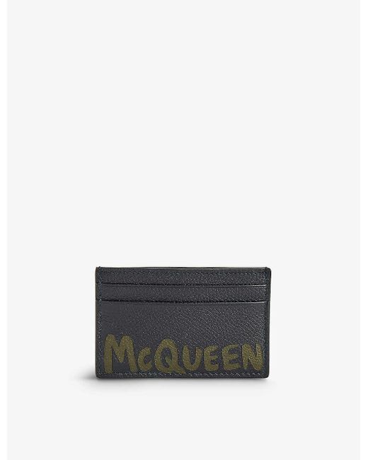 Alexander McQueen White Graffiti-print Leather Card Holder for men