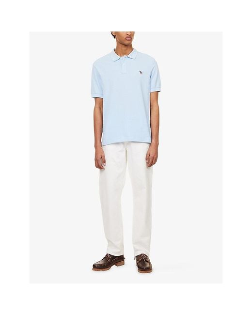 Paul Smith Blue Zebra-Embroidered Cotton-Pique Polo Shirt for men