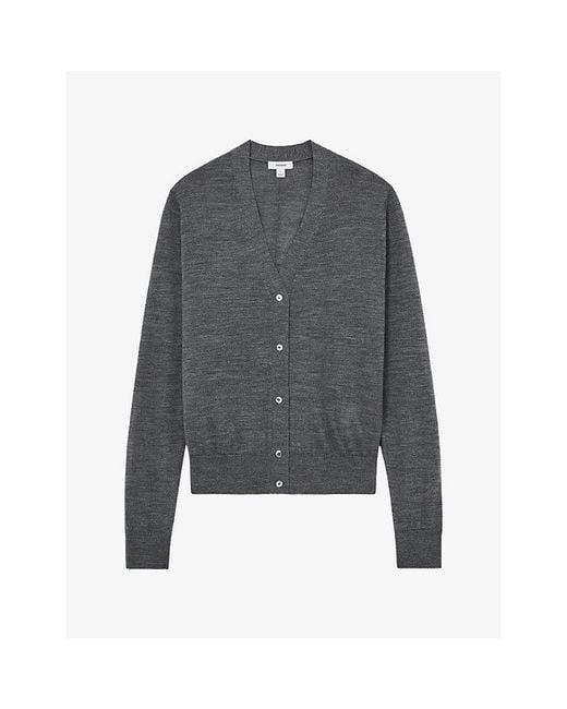 Reiss Gray Simi V-Neck Wool Cardigan
