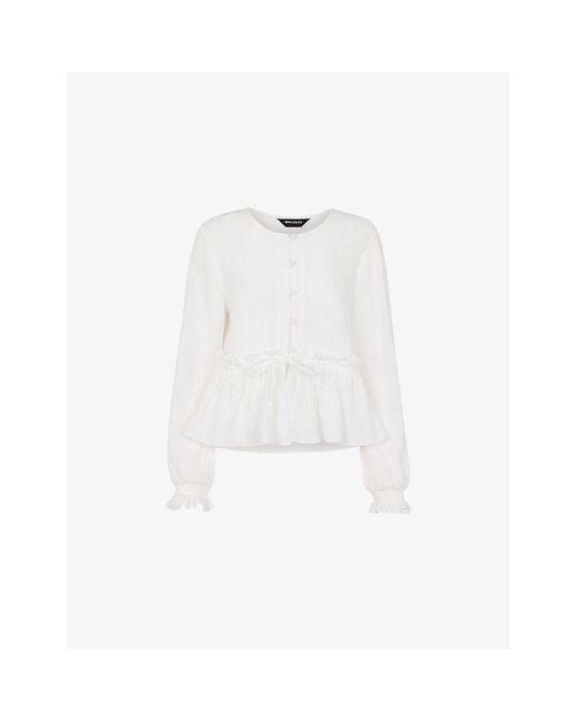 Whistles White Button-Down Peplum-Hem Cotton Blouse