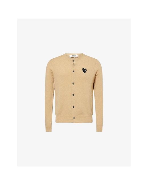 COMME DES GARÇONS PLAY Natural Logo-Embroidered Crewneck Wool Cardigan for men