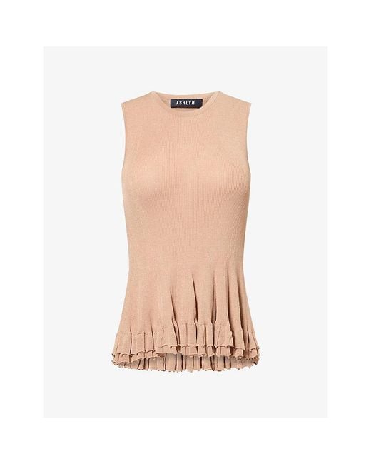 Ashlyn Natural Greer Sheer Crew-Neck Woven Top