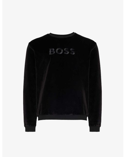 Boss Black Brand-embroidered Crewneck Cotton-blend Sweatshirt for men