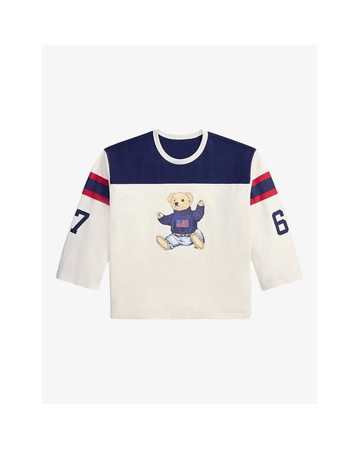 Polo Ralph Lauren Blue Polo Bear Oversized-Fit Cotton-Jersey T-Shirt