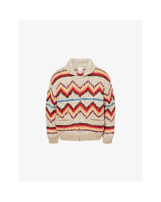 Visvim Red Cowichan Hand-Knit Wool Cardigan for men