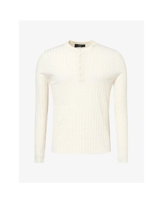 Amiri White Script-Logo Henley Wool-Blend Top for men