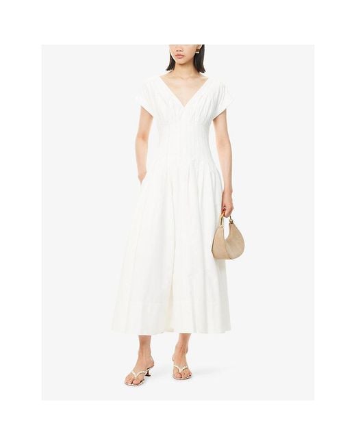 Jonathan Simkhai White Nina Pleated Cotton-Blend Midi Dress