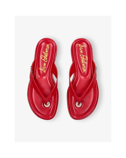 Sam Edelman Red Remi Faux-Leather Flat Sandals